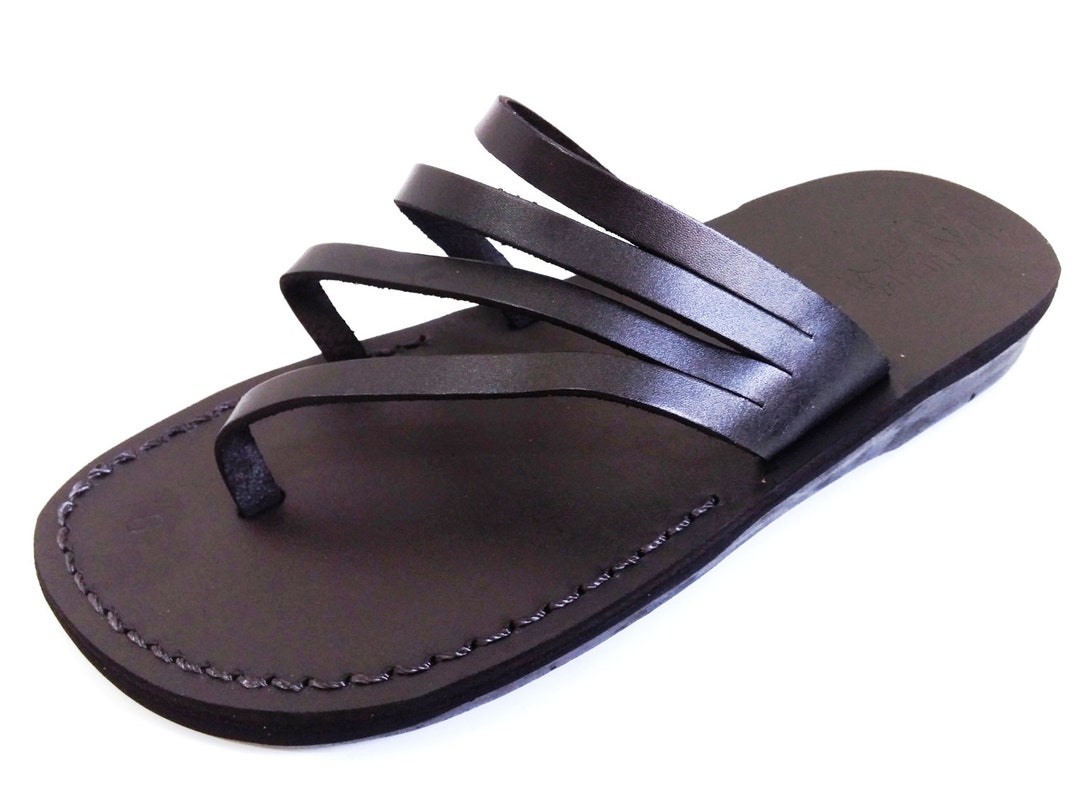Black Genuine Leather Flip Flops Sandals for Women Ladies Everyday