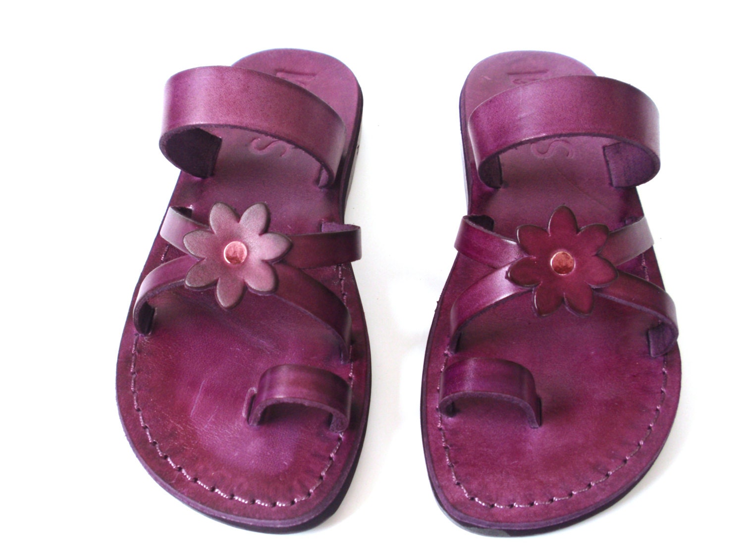 Violet Leather Sandals for Women, Ladies' Flip Flops Flats