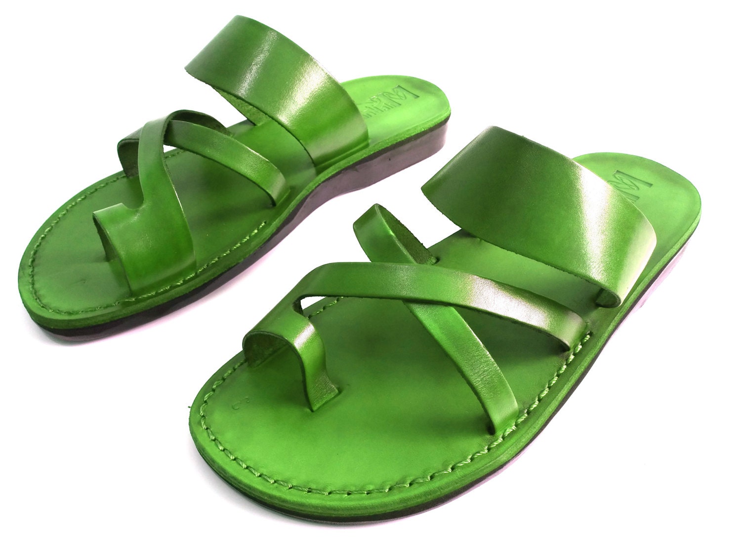 Summer Leather Flats Sandals For & Men, Arad Women's Green Custom Etsy - Sandalimshop