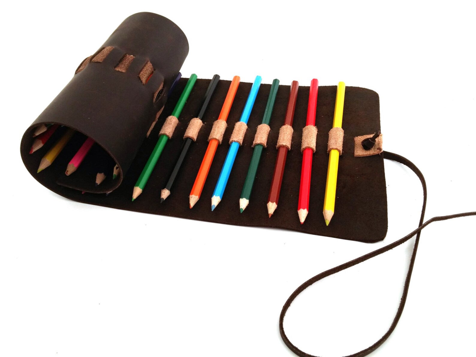 Large Leather Sketching Leather Pen Roll 22 Pencils Case Etsy