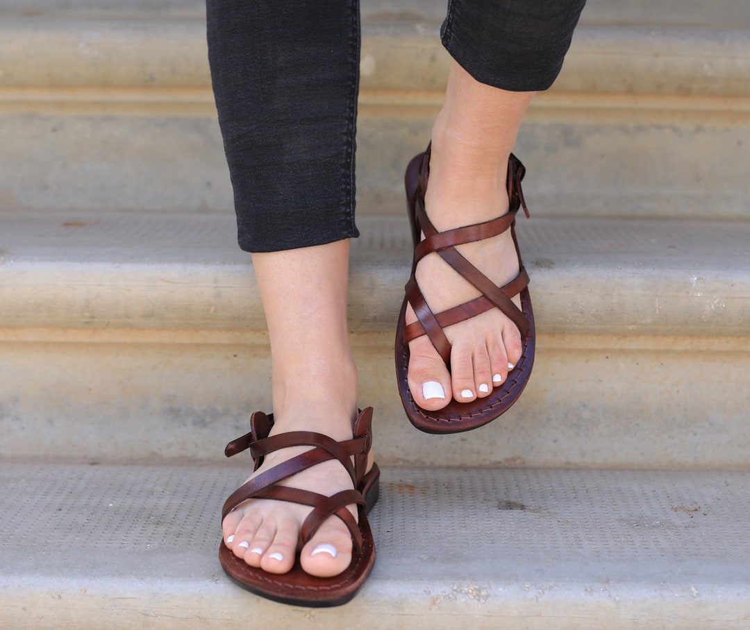 Women's Brown Leather Jesus Sandals, Classic Gladiator Style, Greek ...