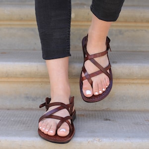 Women's Brown Leather Jesus Sandals, Classic Gladiator Style, Greek ...