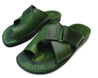 Green Handmade Leather Sandals, Spartan Sandals for Men and Women, Summer Beach Greek style  Sandals, Jesus Roman Men&#39;s Sandals BROOKLYN