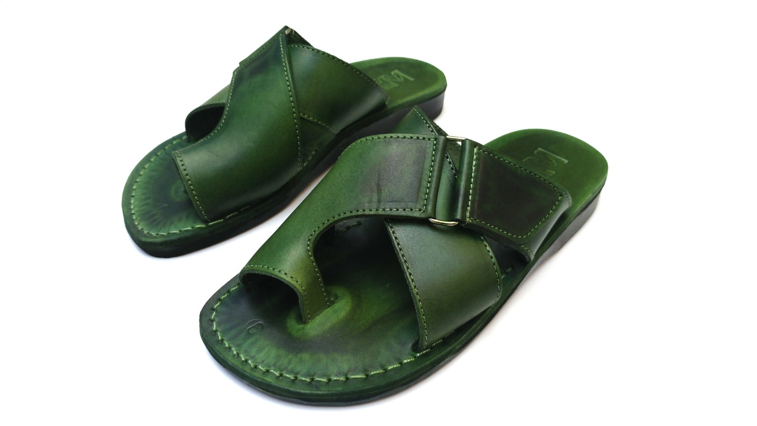 Green leather sandals sales