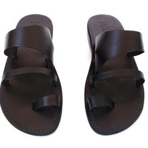 Natural Leather Toe Ring Sandals for Men and Women, Falts Flip Flops ...