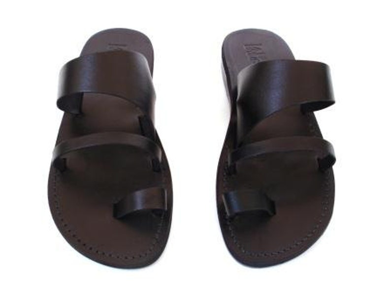 Natural Leather Toe Ring Sandals for Men and Women Falts Flip Etsy