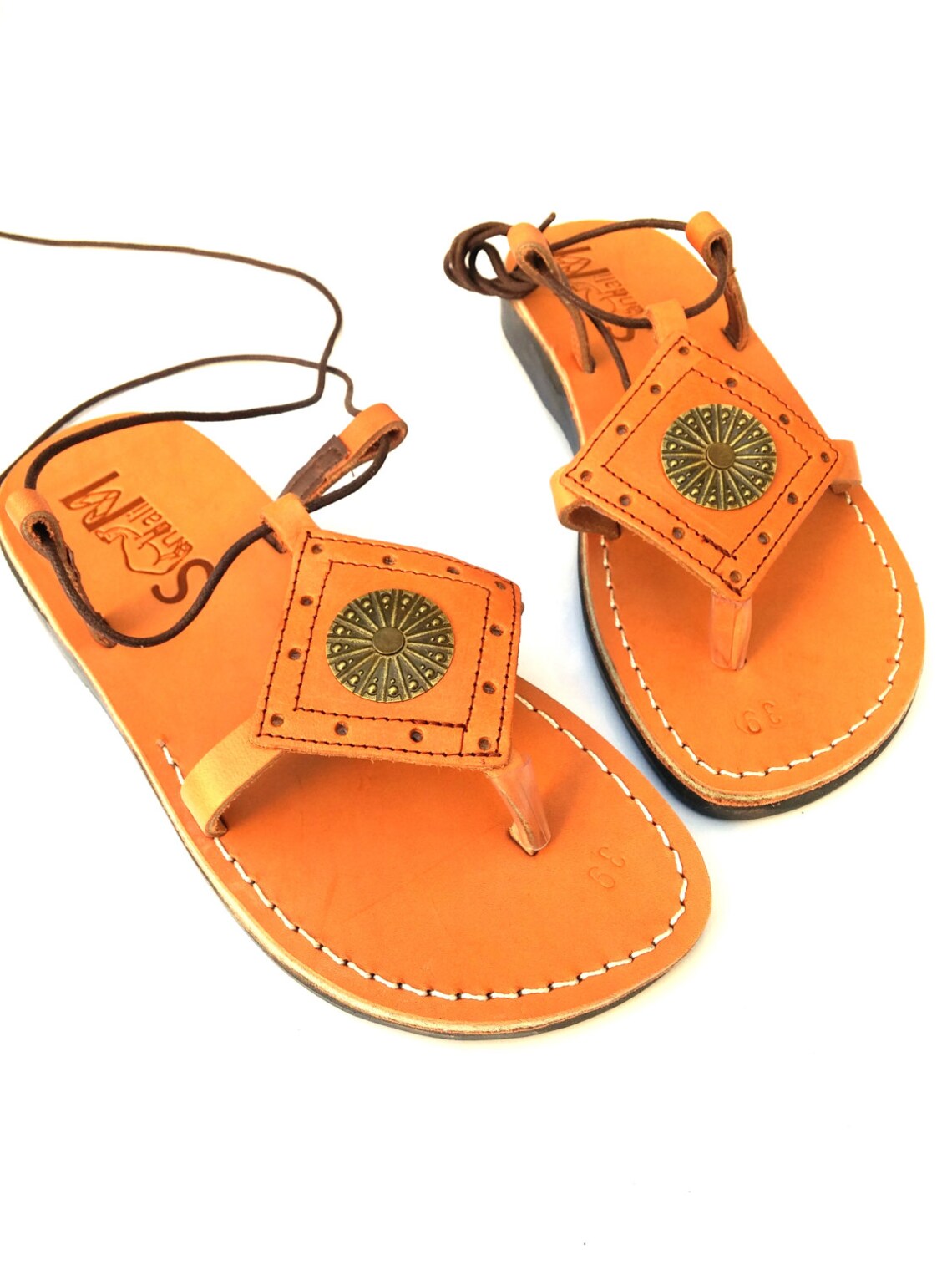 Brown Lace up Leather Sandals for Women Ladies' Tie up Etsy