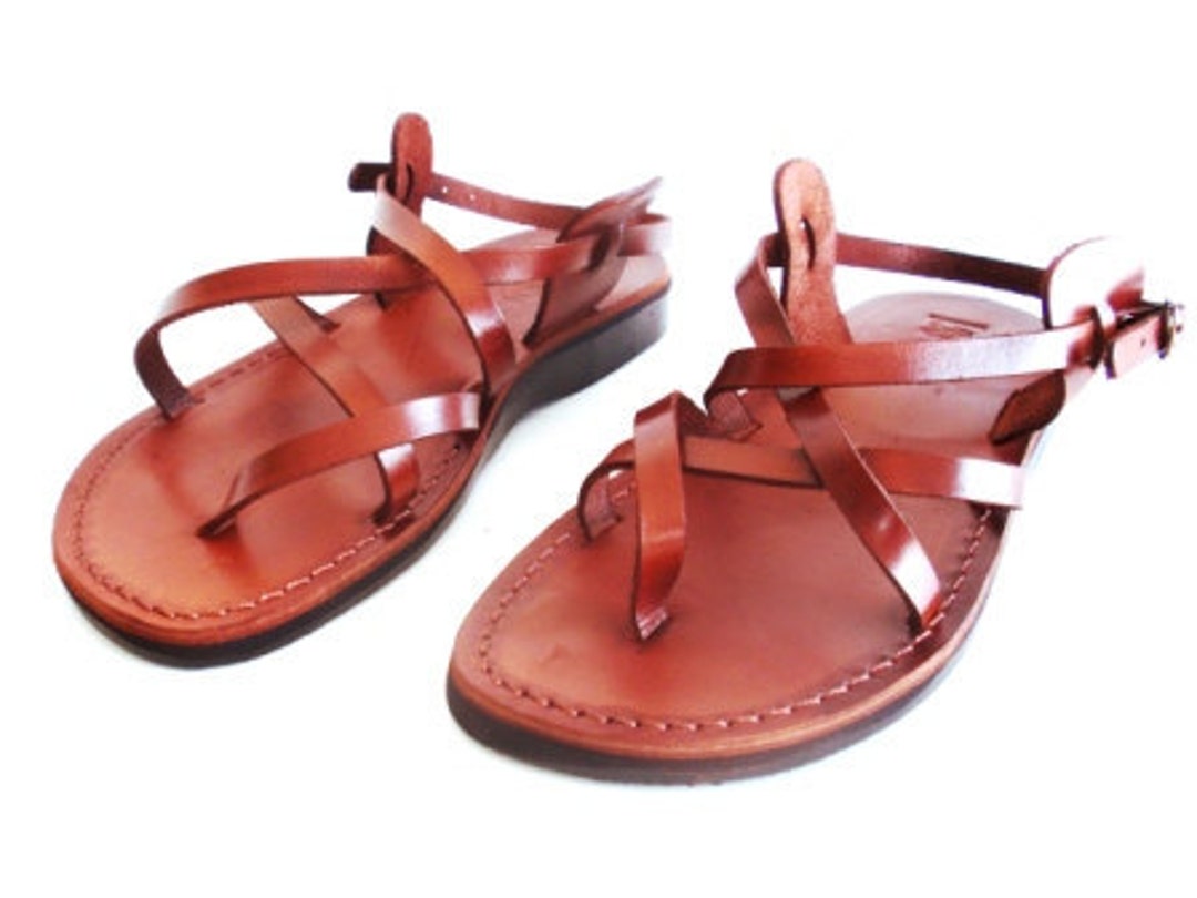 Brown Genuine Leather Strappy Sandals for Women, Summer Comfortable ...