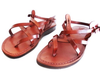 Brown Genuine Leather Strappy Sandals for Women, Summer Comfortable Sandals for Ladies, TROY