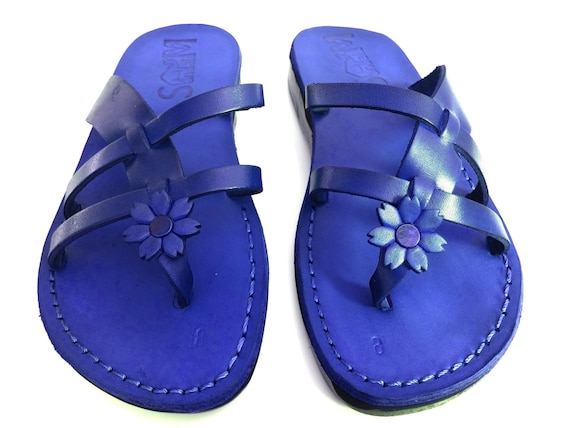 Navy leather store sandals ladies