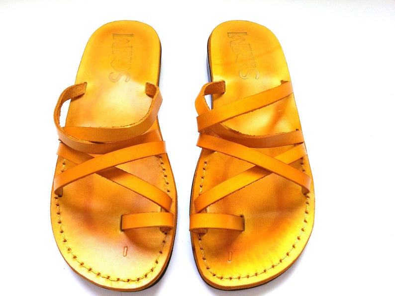 Brown Roman Leather Jesus Sandals Womens Flip Flops Flats | Etsy