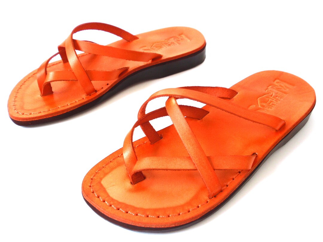 Orange Genuine Leather Summer Comfortable Sandals for Women - Etsy