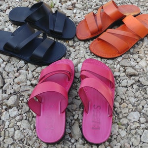 SOLDES ! Nouvelles sandales en cuir faites main pour Hommes Femmes Tongs Claquettes Concepteur de chaussures colorées bibliques type Jésus