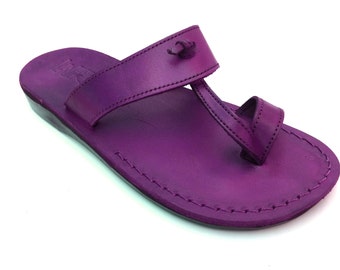 Violet Leather Roman Sandals for Women,  Ladies' Spartan Flip Flops Sandals, Summer Beach Sandals, EMPIRE