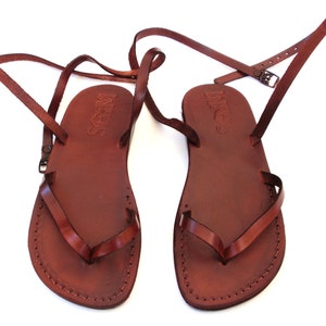 Ladies Brown Leather Lace Up Sandals, Cute and Stylish Thongs, Comfortable Sandals for Women, CLARA