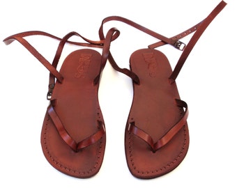 Ladies Brown Leather Lace Up Sandals, Cute and Stylish Thongs, Comfortable Sandals for Women, CLARA