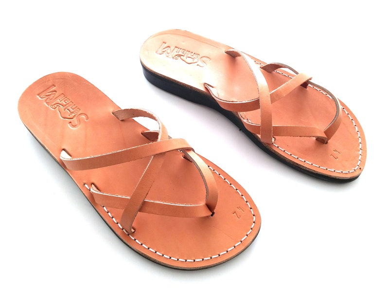 Brown Genuine Leather Sandals for Women, Ladies Womens Shoes, Summer Sandals, Flip-Flops, Flats, Slides, Thongs, Comfort Walking, CRISSCROSS image 3