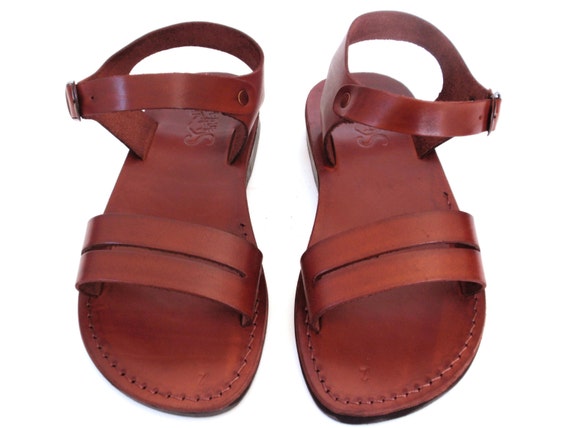 Brown Leather Buckle Sandals for Women, Comfortable Ladies