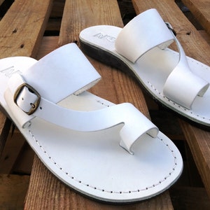 White Leather Sandals for Women or Men, Elegant Summer Sandals, Spartan Grecian Roman Ancient Classic Sandals, Everyday Sandals, ASHER image 1