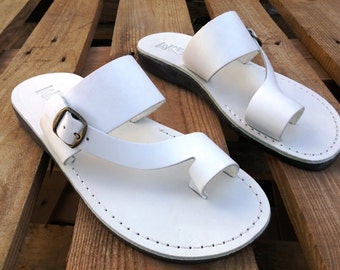 White Leather Sandals for Women or Men,  Elegant Summer Sandals, Spartan Grecian Roman Ancient Classic Sandals, Everyday Sandals, ASHER