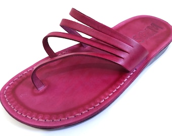 Women's Genuine Leather Flip Flops Sandals, Ladies' Summer Beach Flats for Comfort Walking, RAINBOW