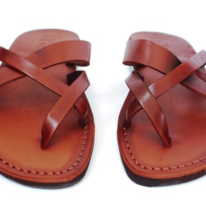 Brown Leather Flats Sandals for Women, Ladies&#39; Summer Beach Classic Flip Flops Sandals, Roman Greek Style for Comfort Walking, XSTRAP