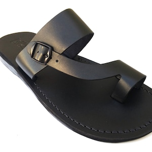 Black Leather Buckle Sandals for Men or Women ASHER - Etsy