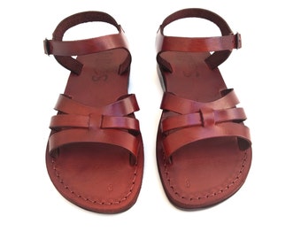 Brown Leather Sandals with Buckle for Women, Comfortable Classic Ladies' Strappy Summer Beach Sandals, Greek Roman Style, LIOR