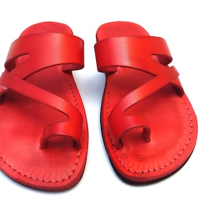Red Leather Flip Flops Sandals for Women and Men, JERICHO