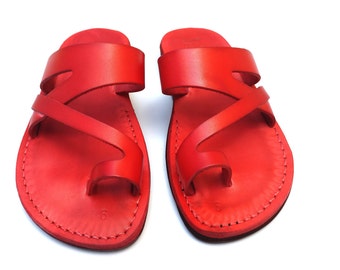 Red Leather Sandals - Etsy