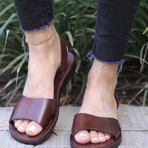 Leather Sandals For Women, Ladies Classic Brown Flats, Elegant Classic Sandals, RINA