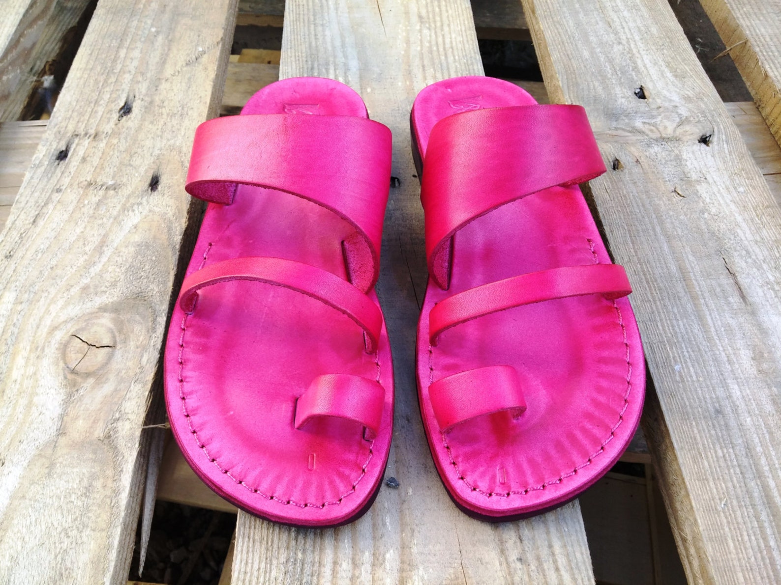 Pink Leather Flip Flops Sandla Flat Summer Slide Greek Style Etsy