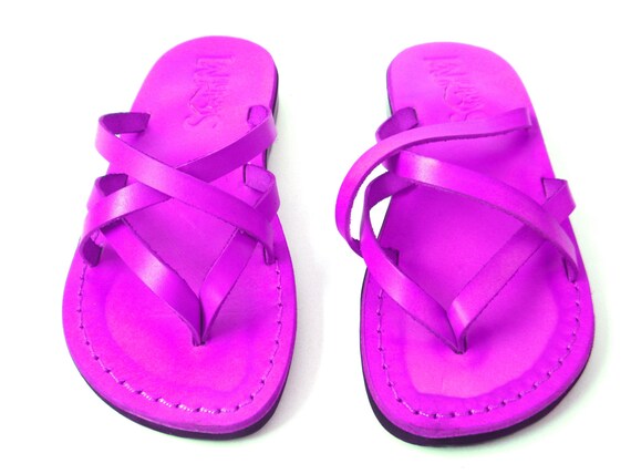pink leather flip flops