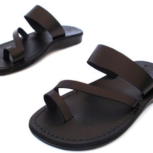 Black Leather Sandals for Women, Ladies' Classic Summer Everyday Comfortable Shoes, Unique Flats Flip Flops Open Toe Sandals, MARIANO image 1