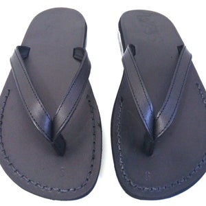 Black Genuine Leather Flip Flops Sandals for Women, Ladies&#39; Everyday Flats Shoes, Comfortable Summer Beach Minimalist Sandals, MERMAID