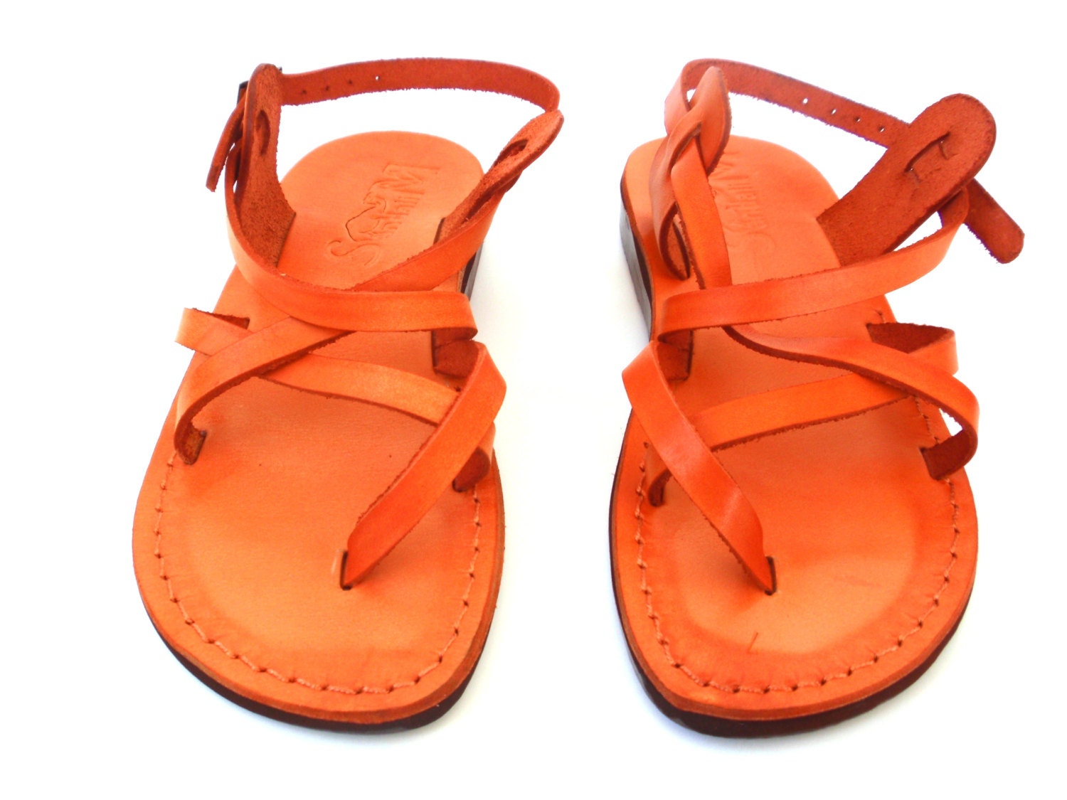 Orange Leather Flip Flops for Women Classic Elegant Ladies | Etsy
