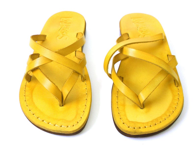 SOLDES Nouvelles sandales en cuir faites main pour Hommes Femmes Tongs Claquettes Concepteur de chaussures colorées bibliques type Jésus image 4