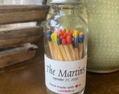 CUSTOM Label - 2 quot Apothecary Matches in Glass Jar - Matches - Matchstick - 50 Colored Tip Matches