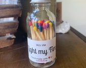 Light my Fire - 2 quot Apothecary Matches in Glass Jar - Matches - Matchstick - 50 Colored Tip Matches