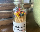 Match made in Heaven - 2 quot Apothecary Matches in Glass Jar - Matches - Matchstick - 50 Colored Tip Matches