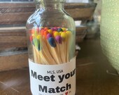 Meet your Match - 2 quot Apothecary Matches in Glass Jar - Matches - Matchstick - 50 Colored Tip Matches