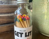 Get Lit - 2 quot Apothecary Matches in Glass Jar - Matches - Matchstick - 50 Colored Tip Matches
