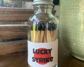 Lucky Strike - 2 quot Apothecary Matches in Glass Jar - Matches - Matchstick - 50 Colored Tip Matches