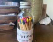 Perfect Match - 2 quot Apothecary Matches in Glass Jar - Matches - Matchstick - 50 Colored Tip Matches