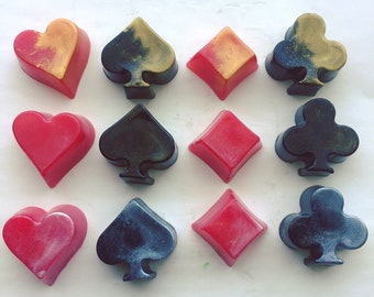 24 Qty - Playing Cards, Heart, Spade, Diamond and Club, Gambler, Las Vegas, Poker, Pokeno, Deck of Cards, Card Suit Soap Favors