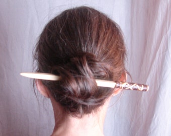 Rustic Stilletto Cherry Hair Sticks Cross Spiral Bark Handle