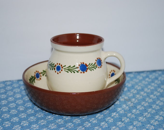 German Folk Art Pitcher and Bowl, Small Redware Pitcher and Bowl, - Etsy