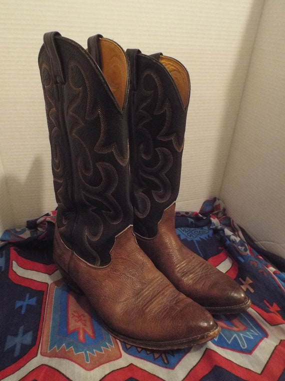 Mens Black Brown Leather Western Boots, Mens Two T