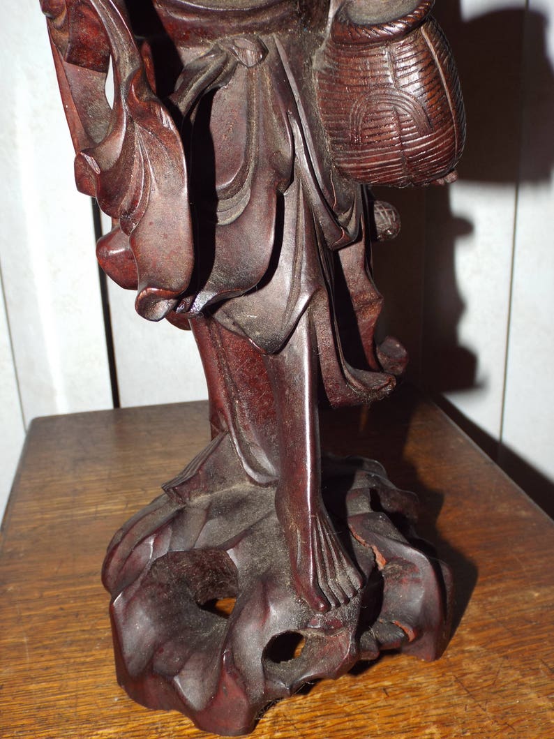Antique Chinese Fisherman Old Bearded Man Wood Statue Etsy
