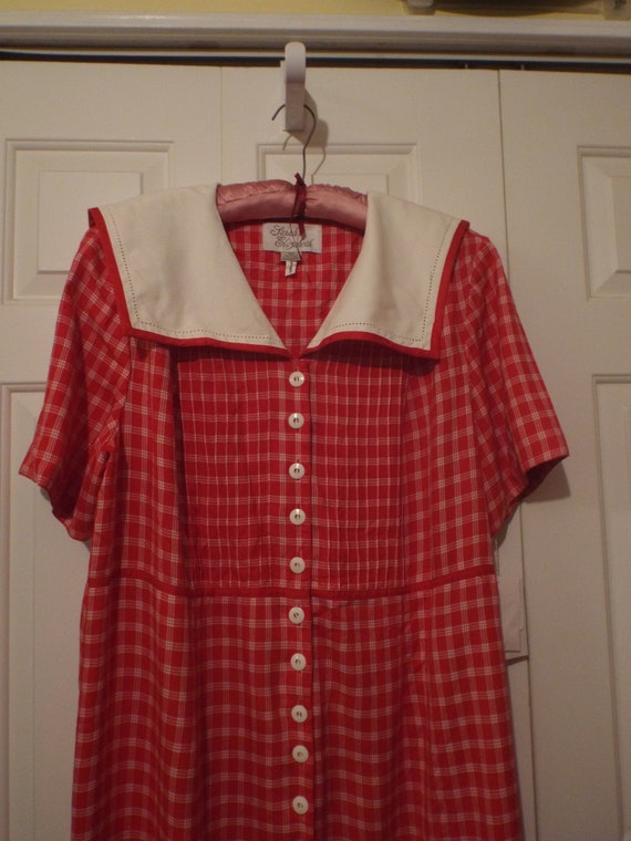 Red and White Check Maxi Dress, Retro Vintage 80s